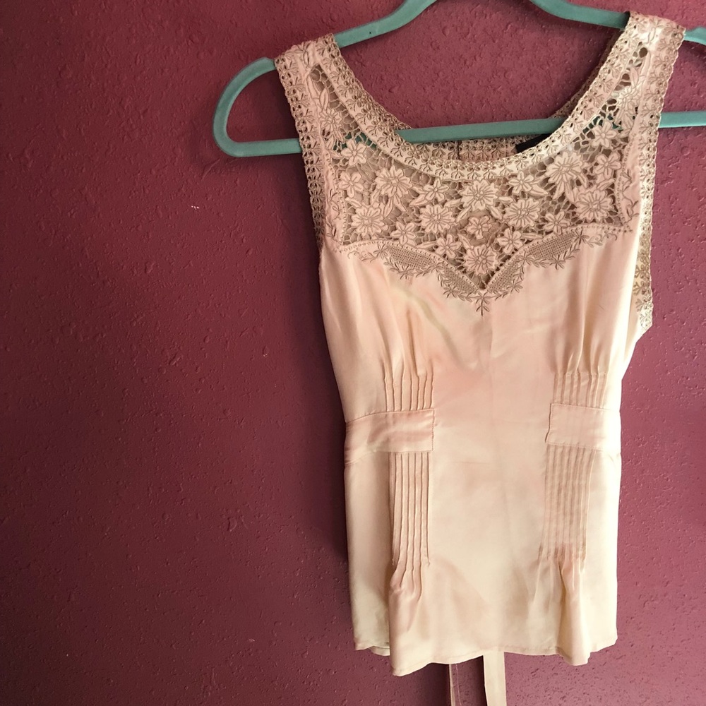 Wendy Hill nude silk embroidered blouse